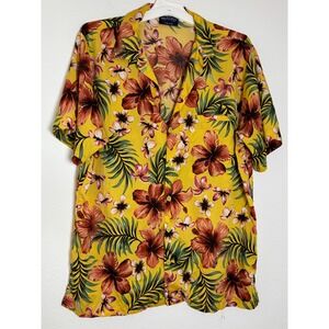 Pacific & Co Mens Yellow Hibiscus Tropical Floral Hawaiian Camp Shirt Size M